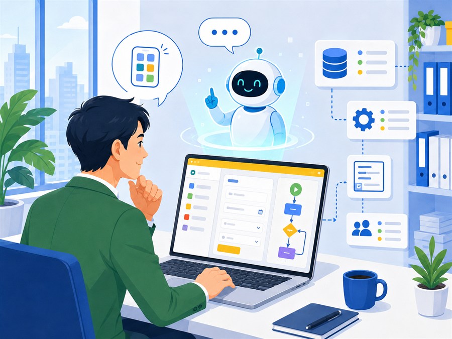 AIと対話しながらkintoneアプリを作成するイメージ